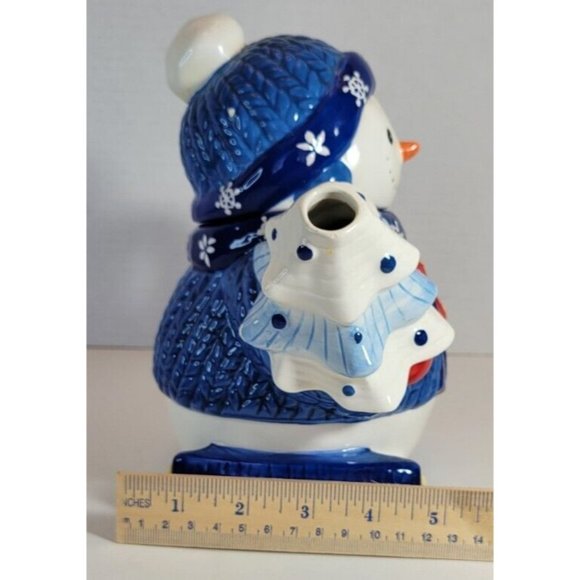 Ceramic Snowman Wearing Sweater Christmas Decorative Teapot Homespun Holiday. - Picture 12 of 12